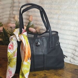 Coach Black Perforated Carry All Tote  Including Unbranded Purse Scarf #21938